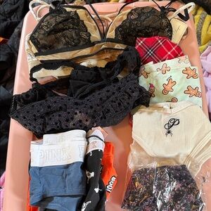 PINK Victoria's Secret Mixed Panty & Bralette Set - Black, Cream, Blue, Red
